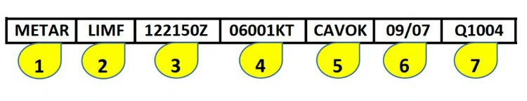 Conocimiento general del vuelo con uas - ¿En qué sección del METAR identificamos la temperatura y el punto de rocío?
