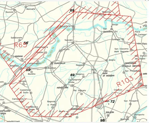 Conocimiento general del vuelo con uas - Según los mapas de AIP ITALIA, las zonas REGULADAS se representan con colores: