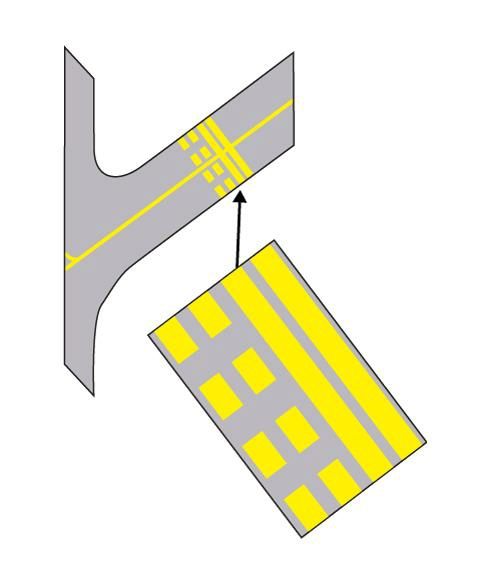 Droit aérien et procédures du contrôle de la circulation aérienne - (Pour cette question utiliser l'annexe 010-106).Le marquage de point d'arrêt de base en annexe sera utilisé: