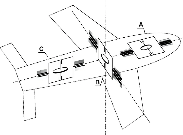 (Pour cette question utiliser l'annexe 022-001).Le diagramme présente les montages gyroscopiques A, B et C. Parmi ces gyroscopes, on numérote 1 le gyromètre de roulis, 2 le gyromètre de tangage et 3 le gyromètre de lacet.Faites correspondre chaque montage avec sa nature: Instrumentation - (Pour cette question utiliser l'annexe 022-001).Le diagramme présente les montages gyroscopiques A, B et C. Parmi ces gyroscopes, on numérote 1 le gyromètre de roulis, 2 le gyromètre de tangage et 3 le gyromètre de lacet.Faites correspondre chaque montage avec sa nature: