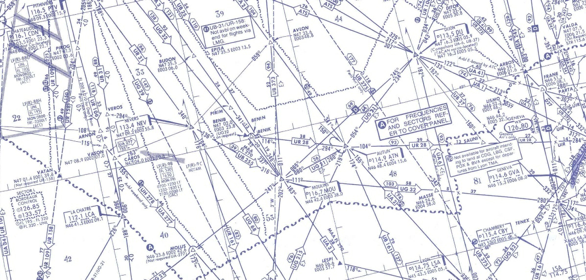 Sont donnés:Segment: MOULINS (N46 24.4 E003 38.0) / DIJON (N47 16.3 E005 05.9). Déterminer l’indicatif de la route et la distance totale. Préparation et suivi du vol - Sont donnés:Segment: MOULINS (N46 24.4 E003 38.0) / DIJON (N47 16.3 E005 05.9). Déterminer l’indicatif de la route et la distance totale.