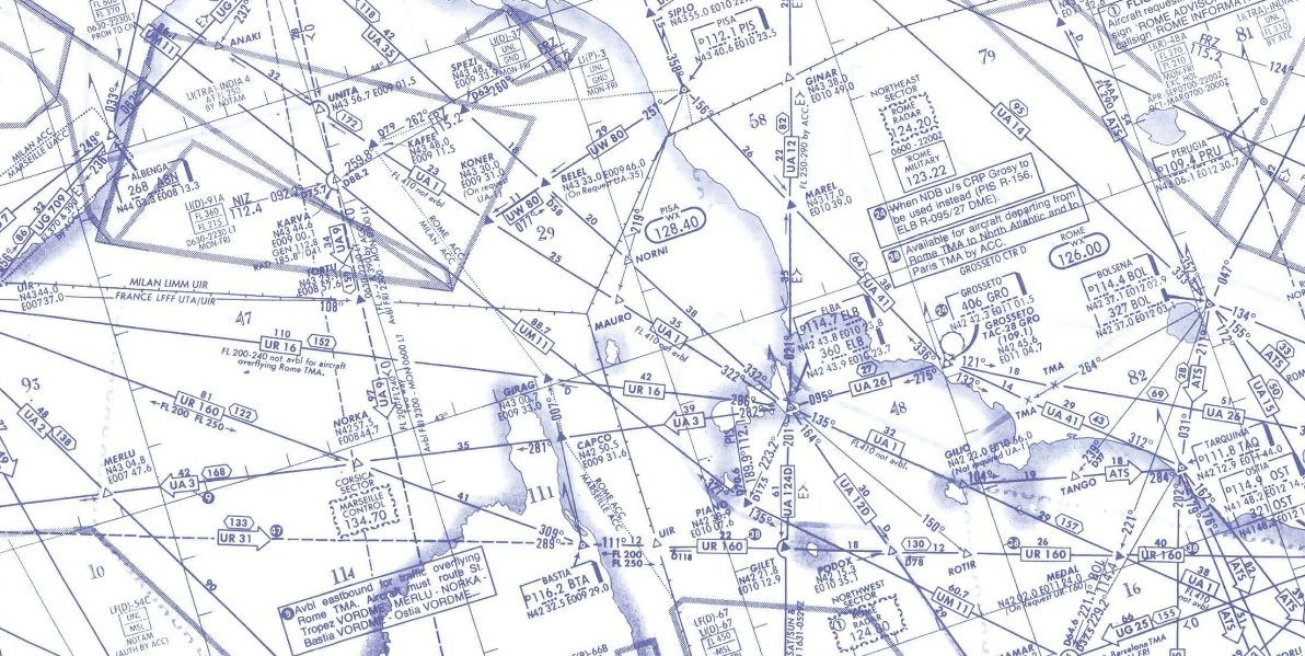 Préparation et suivi du vol - La route magnétique et la distance entre ELBA ELB 114.7 (N42°44' E010°24') et SPEZI (N43°49' E009°34'), sur la voie aérienne UA35, sont: