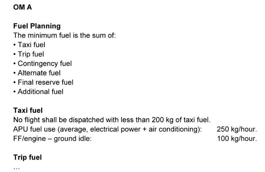 Préparation et suivi du vol - Un vol est planifié avec l'APU inopérante. Le temps de roulage prévu est de 10 minutes. Quel est le carburant de roulage requis pour le vol donné compte tenu des exigences de la politique carburant de la compagnie?