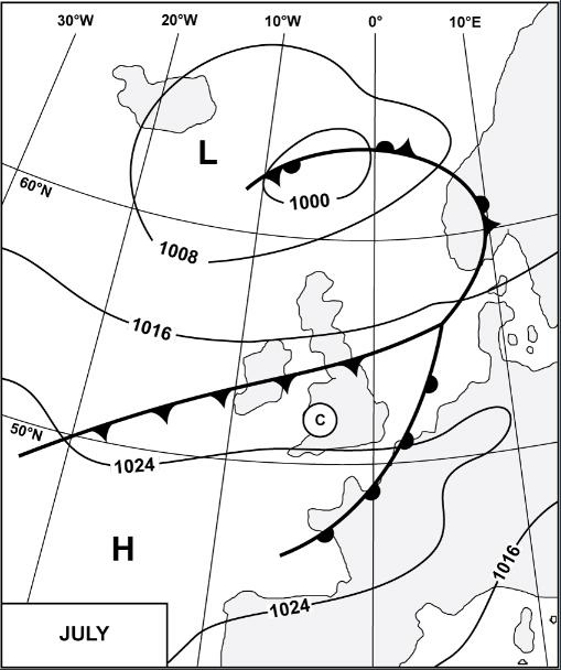 Météorologie - (Pour cette question utiliser l'annexe 050-211).Quelle masse d'air affecte le point 
