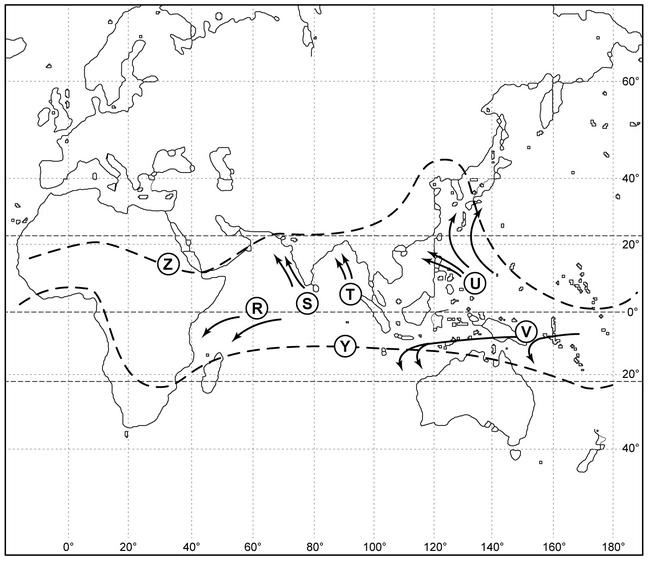 Météorologie - (Pour cette question utiliser l'annexe 050-216).Les flèches marquées 