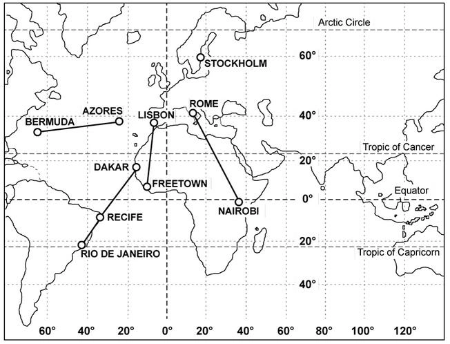 (Pour cette question utiliser l'annexe 050-219).Sur un trajet de Lisbonne à Freetown, l'Harmattan est: Météorologie - (Pour cette question utiliser l'annexe 050-219).Sur un trajet de Lisbonne à Freetown, l'Harmattan est: