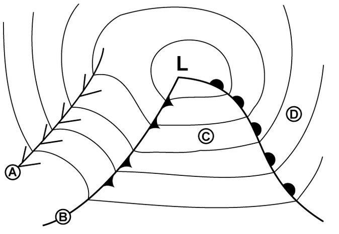 Météorologie - (Pour cette question utiliser l'annexe 050-224).La zone A sur l'annexe représente: