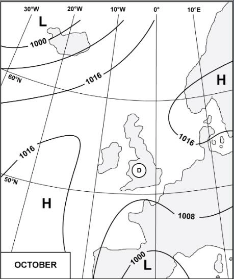 Météorologie - (Pour cette question utiliser l'annexe 050-228).Le système de pression en position 