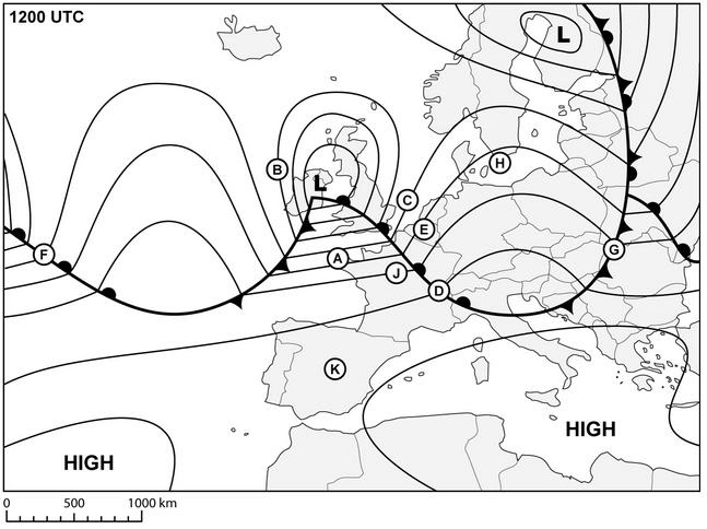 Météorologie - (Pour cette question utiliser l'annexe 050-230).La masse d'air qui concerne la zone 