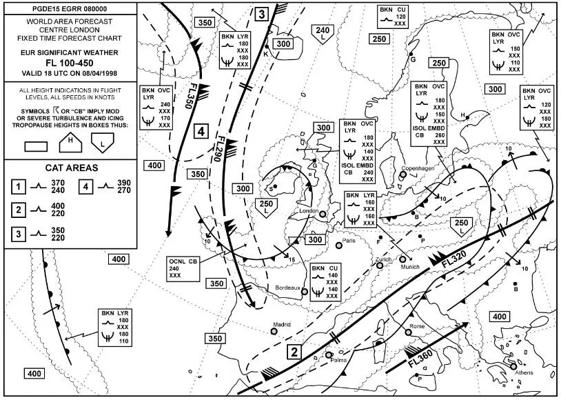 (Pour cette question utiliser l'annexe 050-237).D'après la carte, la tropopause à la verticale de Paris sera rencontrée au: Météorologie - (Pour cette question utiliser l'annexe 050-237).D'après la carte, la tropopause à la verticale de Paris sera rencontrée au: