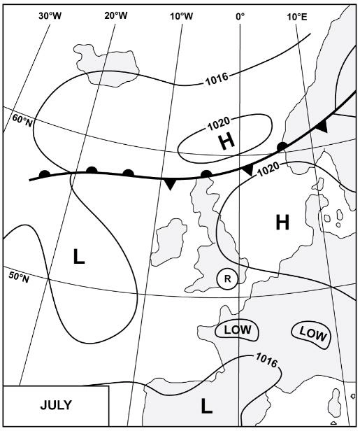 (Pour cette question utiliser l'annexe 050-240).Le temps le plus probable qui sera rencontré à la position Météorologie - (Pour cette question utiliser l'annexe 050-240).Le temps le plus probable qui sera rencontré à la position