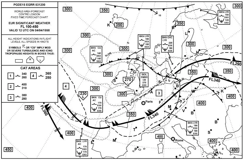 (Pour cette question utiliser l'annexe 050-244).Quel est le niveau de vol optimum entre Rome et Paris selon la carte du temps significatif ? Météorologie - (Pour cette question utiliser l'annexe 050-244).Quel est le niveau de vol optimum entre Rome et Paris selon la carte du temps significatif ?
