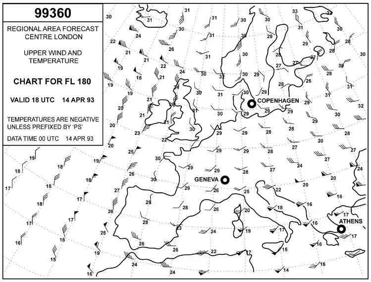 (Pour cette question utiliser l'annexe 050-614).Quel sera le vent moyen pour un parcours Athènes-Genève au FL 160 ? Météorologie - (Pour cette question utiliser l'annexe 050-614).Quel sera le vent moyen pour un parcours Athènes-Genève au FL 160 ?