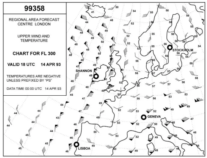 (Pour cette question utiliser l'annexe 050-622).Le vent moyen sur la route SHANNON - LISBONNE au FL 290 est: Météorologie - (Pour cette question utiliser l'annexe 050-622).Le vent moyen sur la route SHANNON - LISBONNE au FL 290 est: