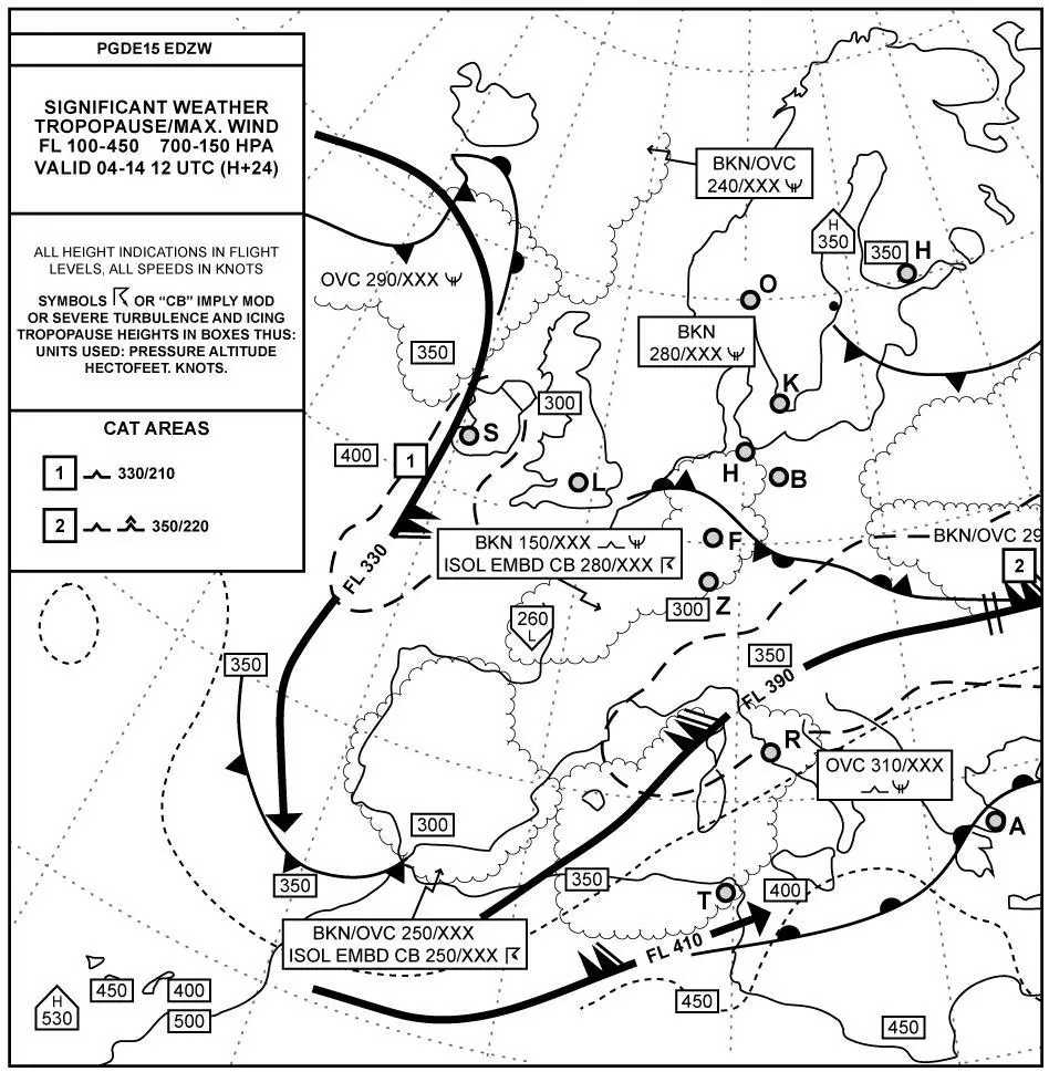 Météorologie - (Pour cette question utiliser l'annexe 050-624).Quelles sont les conditions météorologiques pour un vol Zurich-Londres au FL 240 ?
