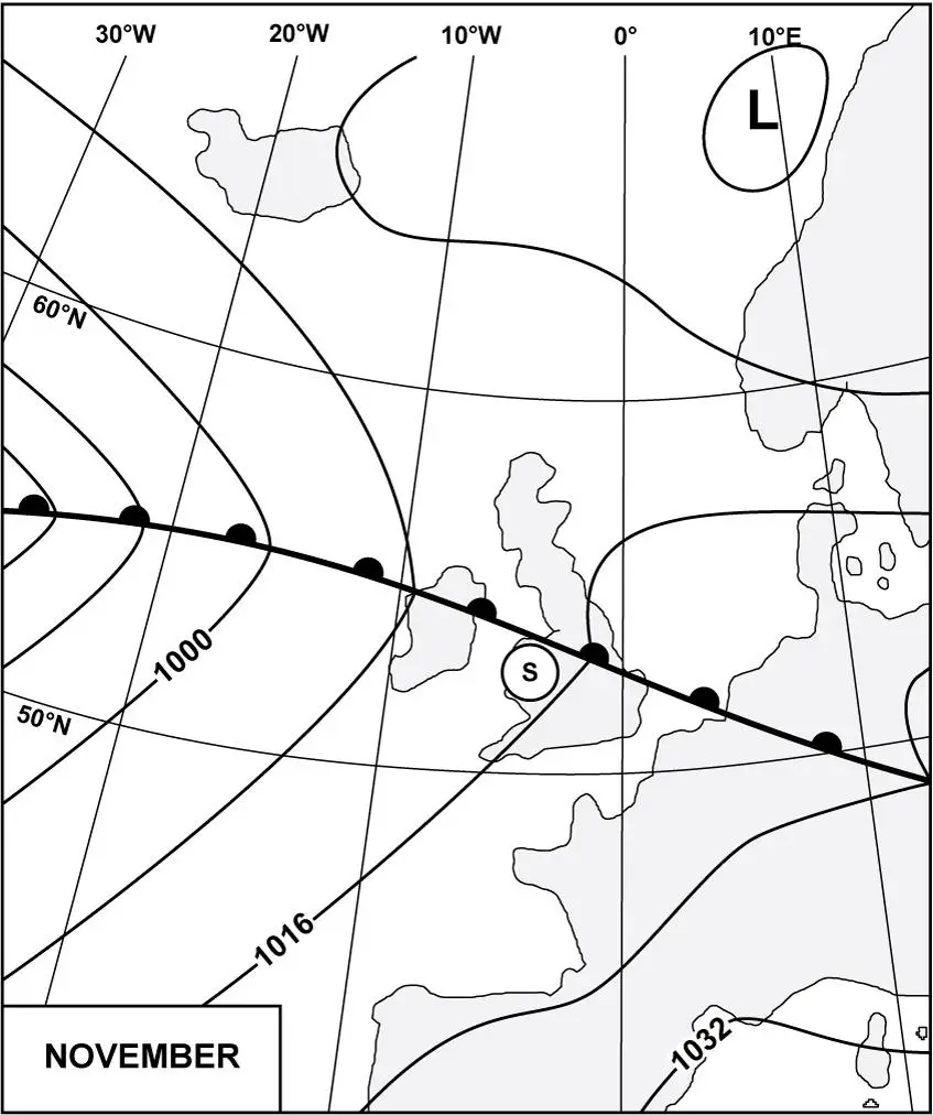 Météorologie - (Pour cette question utiliser l'annexe 050-635).Le temps le plus probable qui pourra être rencontré à la position 