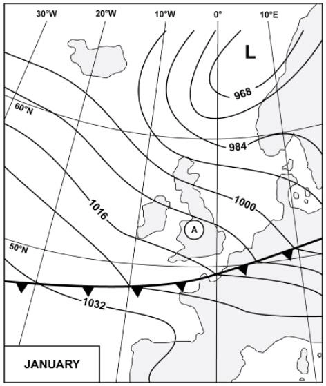 Météorologie - (Pour cette question utiliser l'annexe 050-660).L temps le plus probable à proximité de la position 