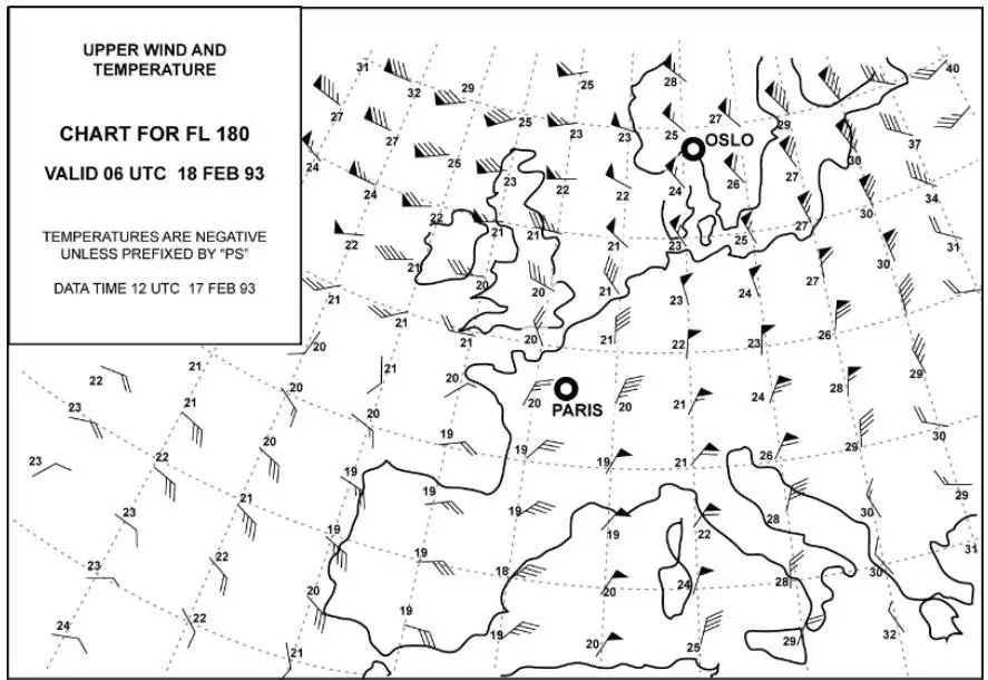 Météorologie - (Pour cette question utiliser l'annexe 050-666).Quelle est la température moyenne au FL 160 entre Oslo et Paris ?