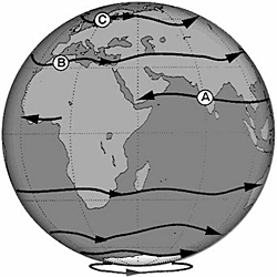 Météorologie - (Pour cette question, utilisez l'annexe 050-6669).Le courant-jet qui se trouve au-dessus de l'Afrique du nord (B) s'appelle: