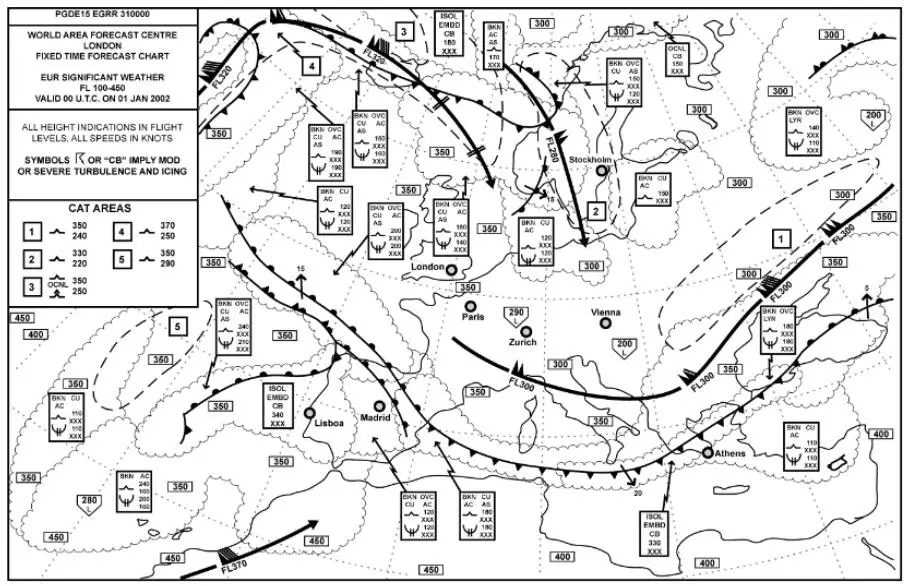 Météorologie - (Pour cette question utiliser l'annexe 050-667).Sur laquelle des routes suivantes n'est pas concernée par du givrage au FL 180 ?