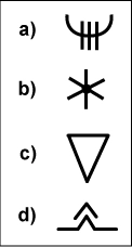 (Pour cette question utiliser l'annexe 050-7411).Parmi les symboles OACI suivants, celui qui correspond à un givrage fort, est: Météorologie - (Pour cette question utiliser l'annexe 050-7411).Parmi les symboles OACI suivants, celui qui correspond à un givrage fort, est:
