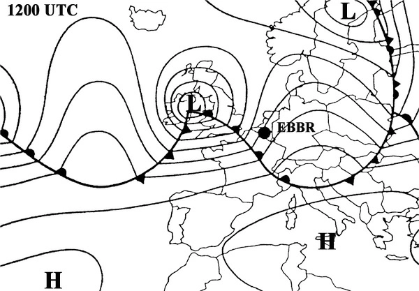 (Pour cette question, utilisez l'annexe 050-7935).Lequel des METARs suivants décrit le mieux la situation météorologique attendue à Bruxelles (EBBR) à 1200 UTC ? Météorologie - (Pour cette question, utilisez l'annexe 050-7935).Lequel des METARs suivants décrit le mieux la situation météorologique attendue à Bruxelles (EBBR) à 1200 UTC ?
