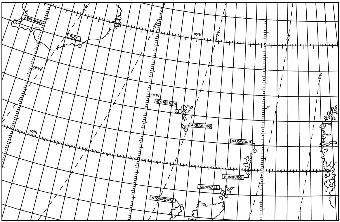 Navigation générale - (Pour cette question utiliser l'annexe 061-600). Un avion sur le radial 110° à une distance de 120 NM du VOR SAXAVORD (60°50’N - 000°50’W) est à la position :