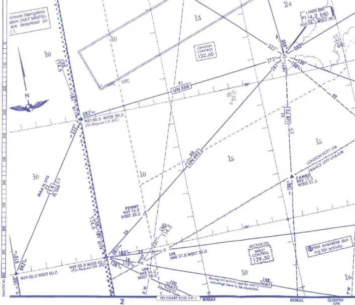 (Pour cette question utiliser l'annexe 062-801). Un avion suit un cap magnétique 040°. Sur l'écran du radar météo embarqué le relèvement relatif et la distance vers la partie la plus au Sud de LANDS END (Position approximative: 50°03'N, 005°40'W sont respectivement 030°R et 80 NM. Quelle est la position de l'avion basée sur ces observations ? (Les corrections de distance oblique et de convergence de carte seront négligées). Radionavigation - (Pour cette question utiliser l'annexe 062-801). Un avion suit un cap magnétique 040°. Sur l'écran du radar météo embarqué le relèvement relatif et la distance vers la partie la plus au Sud de LANDS END (Position approximative: 50°03'N, 005°40'W sont respectivement 030°R et 80 NM. Quelle est la position de l'avion basée sur ces observations ? (Les corrections de distance oblique et de convergence de carte seront négligées).