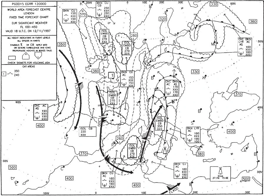 Planificación y Supervisión del Vuelo - En las proximidades de SHANNON (52° N 009°W) la tropopausa está aproximadamente en el FL [ver Anexo]: