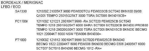 Planificación y Supervisión del Vuelo - ¿Cuál es el tipo de precipitación más intensa, si la hay, pronosticada para BURDEOS/MERIGNAC a las 1000 UTC? [ver Anexo]
