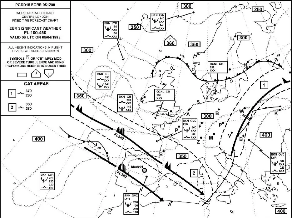 Meteorology - Over Madrid, what intensity of turbulence and icing is forecast at FL 200?