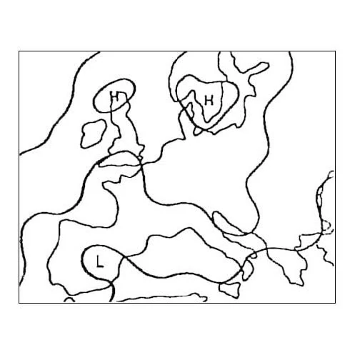 Which typical weather situation is shown on the weather chart? (Spacing of the isobars: 5 hPa) Meteorology - Which typical weather situation is shown on the weather chart? (Spacing of the isobars: 5 hPa)