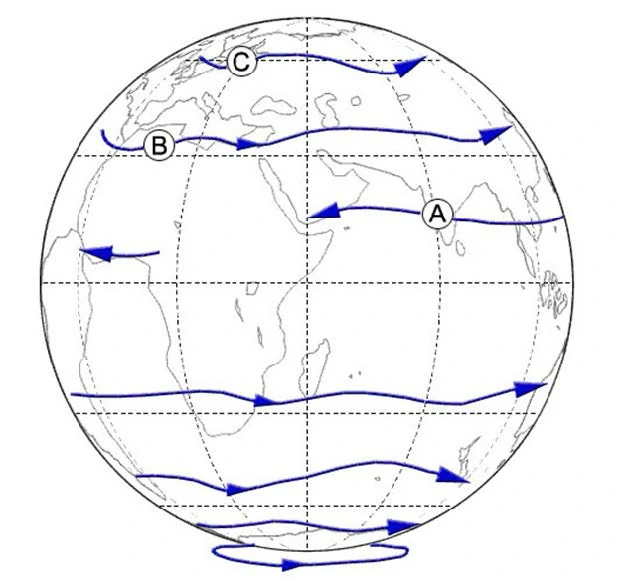What name is given to the jet stream lying across India (A)? Meteorology - What name is given to the jet stream lying across India (A)?