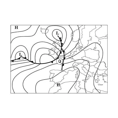 Meteorology - What is the classification of the air mass affecting position 'Q' at 0600 UTC?