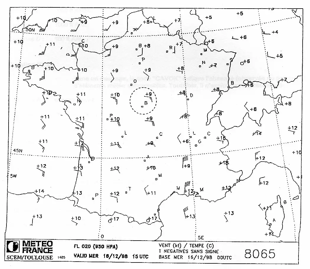 Météorologie - (Pour cette question, utilisez l'annexe 050-583). 
    Le vent prévu entre Orléans et Bourges au niveau de vol 20 est un vent:
