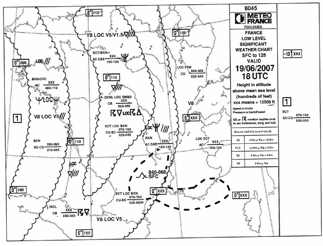 Météorologie - (Pour cette question, utilisez l'annexe 050-5960). 
    Au-dessus des Pyrénées, vous devez vous attendre à rencontrer: