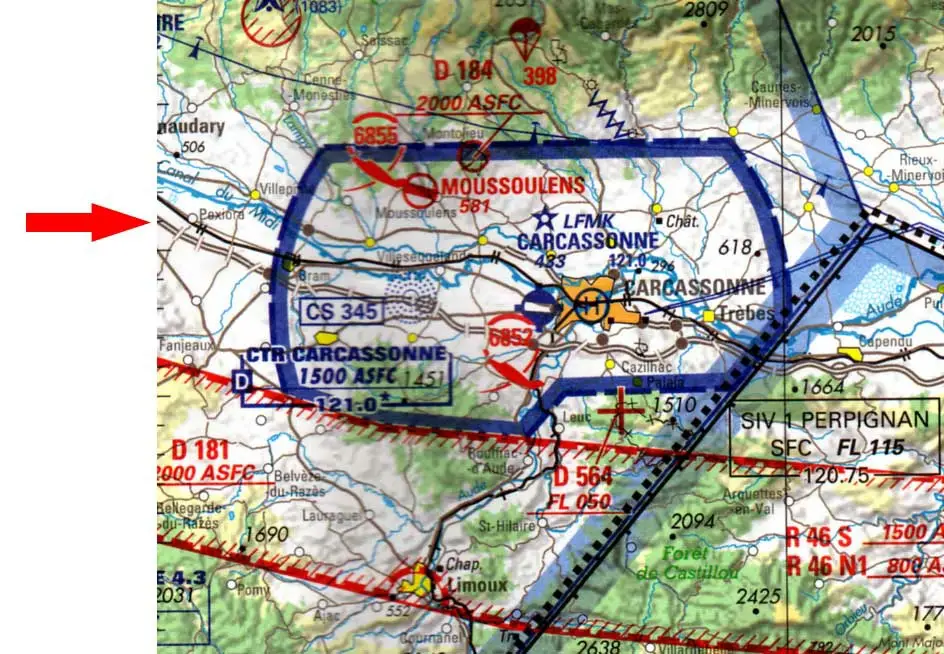 Navigation - (Pour cette question, utilisez l'annexe 061-3267). 
La ligne double de couleur bistre (brun clair) indiquée par la flèche représente:
