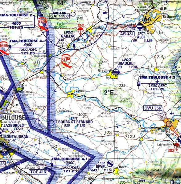 Navigation - (Pour cette question, utilisez l'annexe 061-3292). 
Les coordonnées géographiques du terrain de Graulhet (LFCQ) sont: