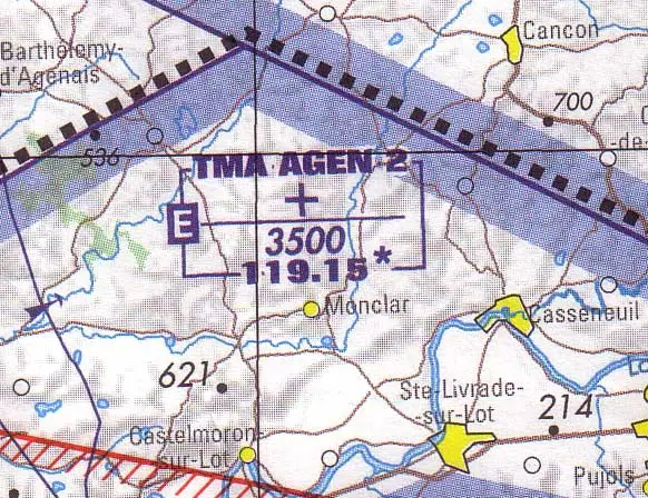Navigation - (Pour cette question, utilisez l'annexe 061-3419) 
 
L'astérisque accompagnant la fréquence de la TMA d'Agen (119,15*) signifie: