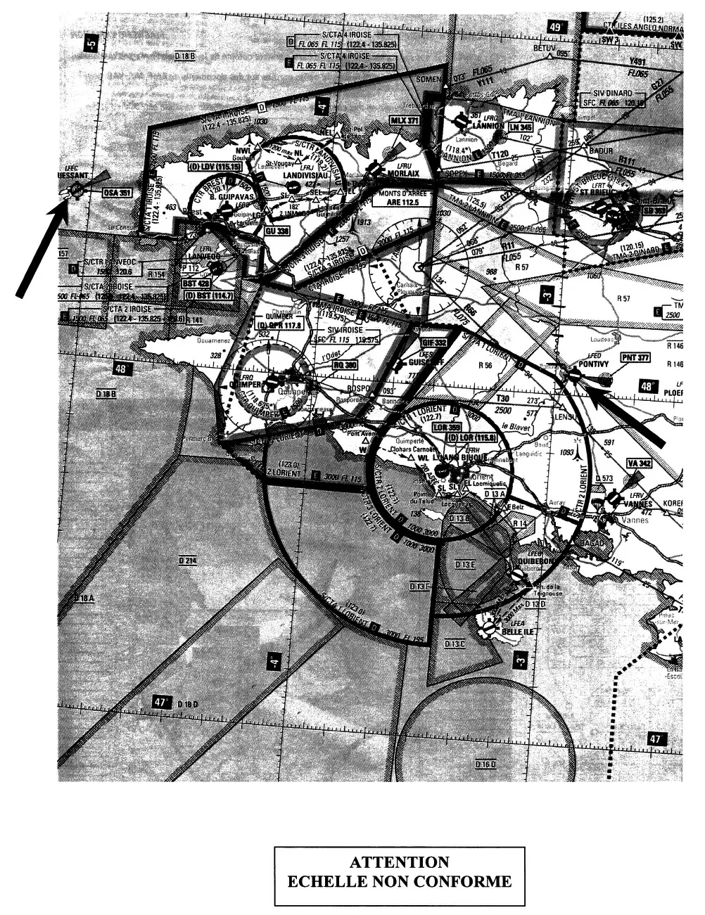 (Pour cette question, utilisez l'annexe 061-3584).
Le relèvement vrai de l'aérodrome de l'île d'Ouessant et la distance par rapport au terrain de Pontivy sont: Navigation - (Pour cette question, utilisez l'annexe 061-3584).
Le relèvement vrai de l'aérodrome de l'île d'Ouessant et la distance par rapport au terrain de Pontivy sont: