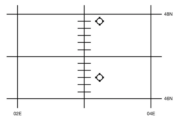 Navigation - D'après les données du schéma en annexe, la distance séparant les deux terrains est de: