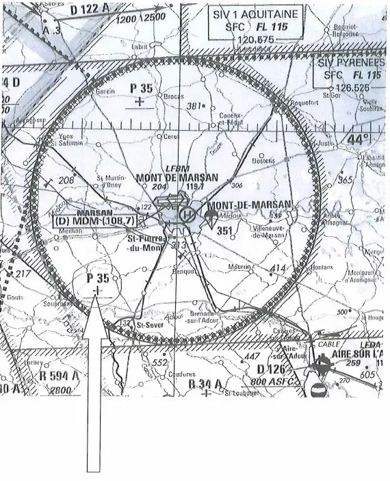 Navigation - (Pour cette question, utilisez l'annexe 061-3440). 
La croix (rouge) sous l'indication P35 indique: