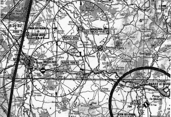 Navigation - (Pour cette question, utilisez l'annexe 061-4778). 
Un point de report est situé sur le QDM 280° du VOR MBY et à 7 NM de ce VOR. De ce point de report, le relèvement magnétique de la balise MOU est: