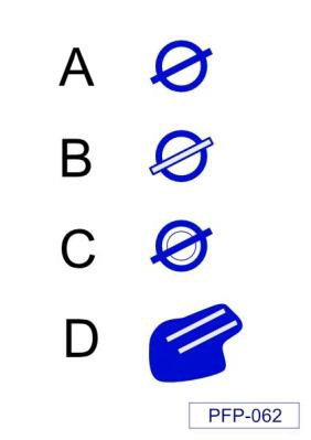 Vluchtprestaties en vluchtplanning - Gebruik de afbeelding (PFP-062). Welk symbool stelt volgens ICAO een civiel vliegveld (geen internationale luchthaven) met verharde start- en landingsbaan voor?